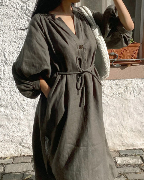 Mae Linen Dress Khaki - shopatstocks