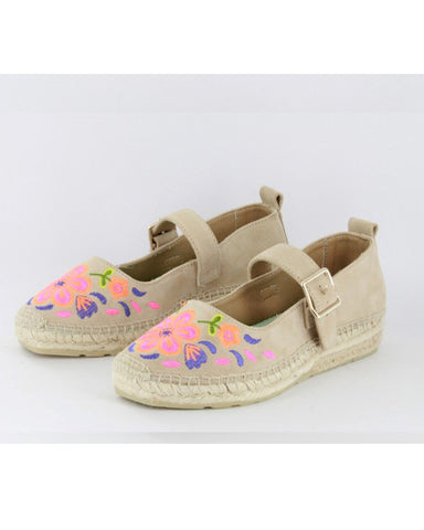 Beige Espadrille Ballet Flats with embroidery