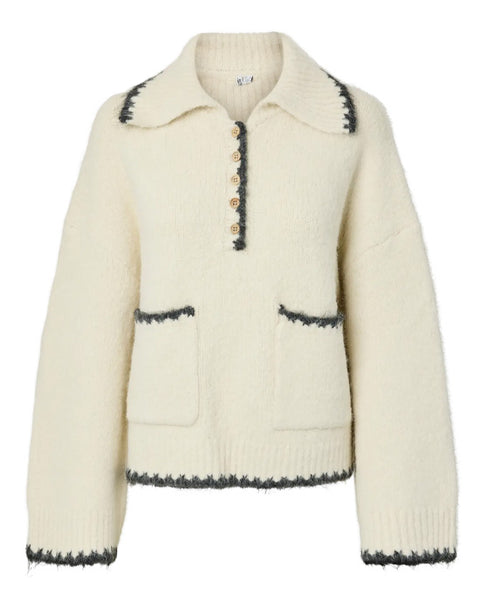 Milja Half Placket Knit Birch Melange/Asphalt