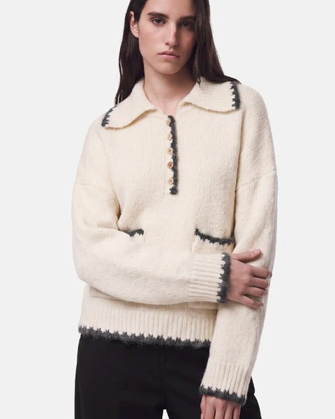 Milja Half Placket Knit Birch Melange/Asphalt