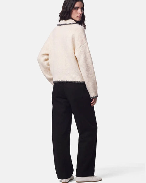 Milja Half Placket Knit Birch Melange/Asphalt