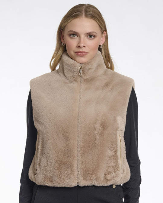 Nikki Short Faux Fur Waistcoat Oat