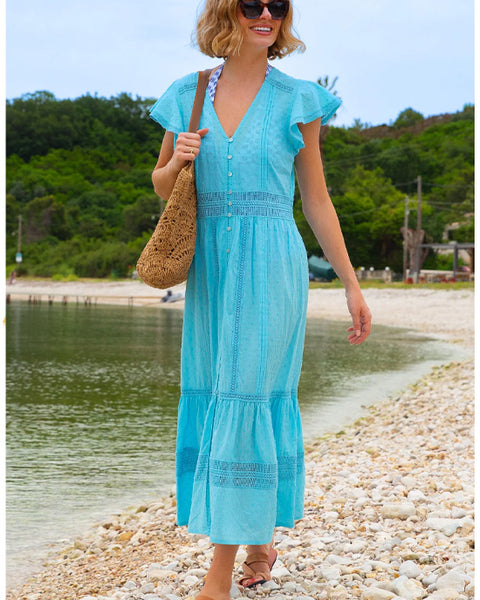 Nyla Organic Cotton Beach Kaftan Turquoise