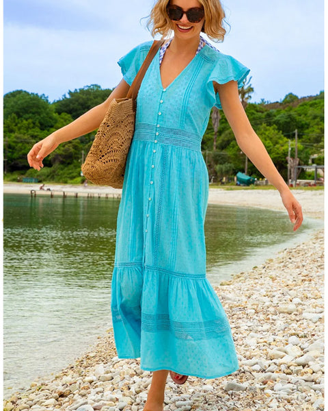 Nyla Organic Cotton Beach Kaftan Turquoise