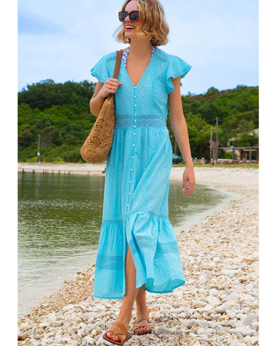 Nyla Organic Cotton Beach Kaftan Turquoise