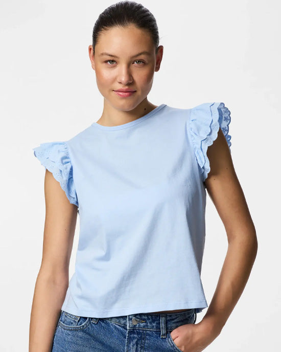 Pandria Embroidery Short Sleeve Cotton Tee Blue
