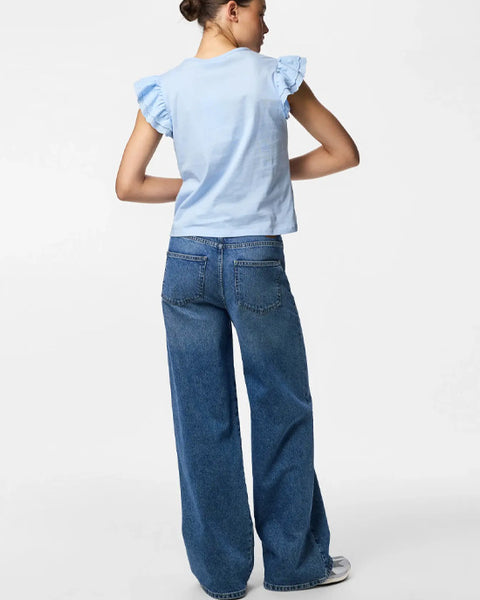 Pandria Embroidery Short Sleeve Cotton Tee Blue