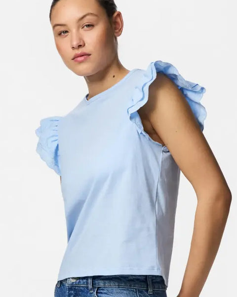 Pandria Embroidery Short Sleeve Cotton Tee Blue