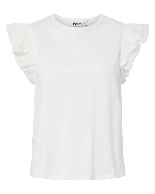 Pandria Embroidery Short Sleeve Cotton Tee White