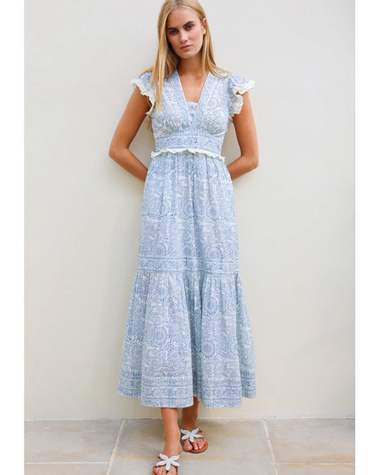 Pippa Organic Cotton Dress Sunflower Ivory/Navy