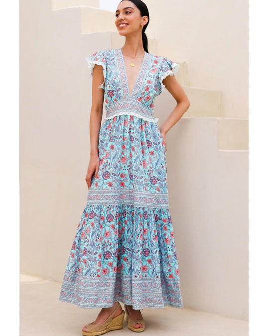 Pippa Dress Gardenia Blue/Red