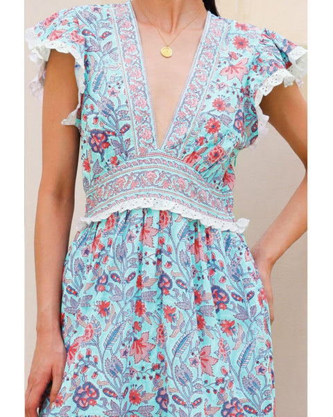 Pippa Dress Gardenia Blue/Red