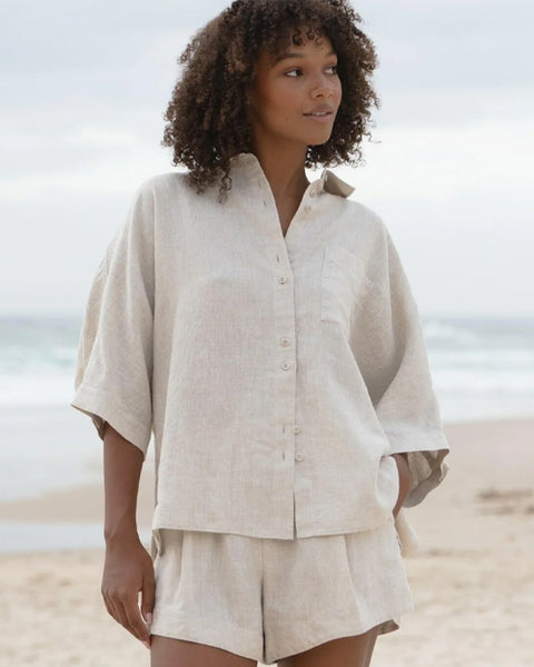Pixie Linen Shirt Oatmeal - shopatstocks