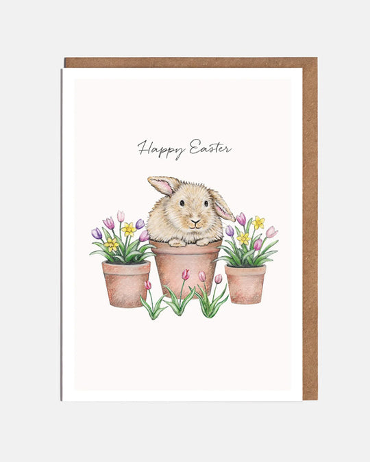Rabbit & Flowerpots Card