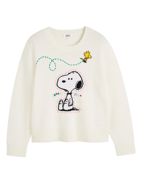 Snoopy Embroidered Sweater Cream