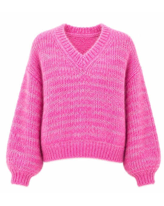 Tamara V-Neck Sweater Neon Pink/Snow