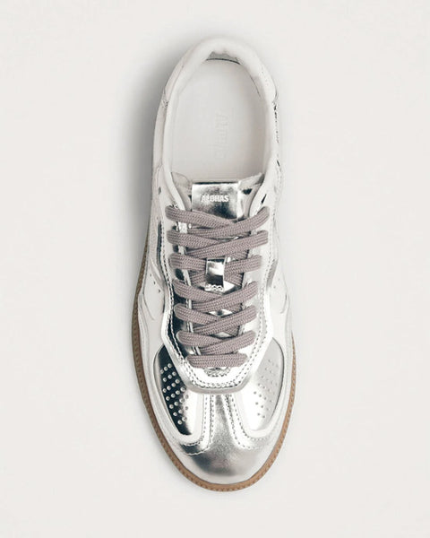 Rife Shimmer Silver Cream Leather Sneakers - shopatstocks