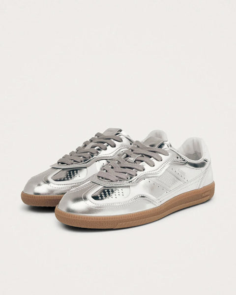Rife Shimmer Silver Cream Leather Sneakers - shopatstocks
