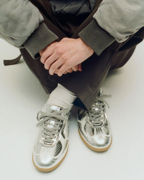 Rife Shimmer Silver Cream Leather Sneakers - shopatstocks