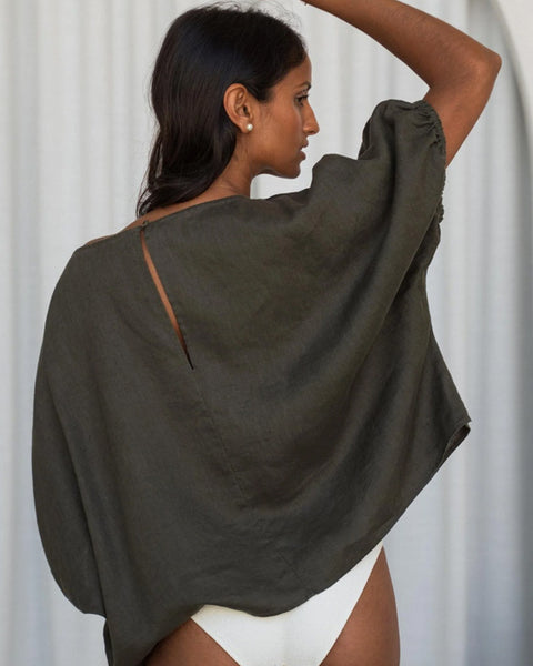 Tina Linen Top Khaki - shopatstocks