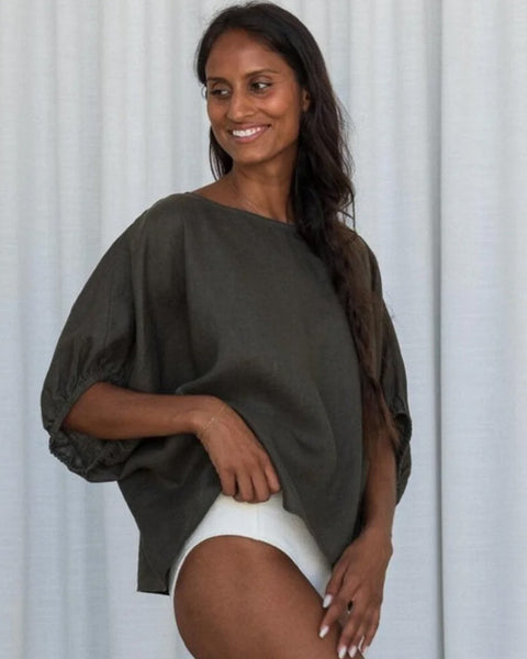 Tina Linen Top Khaki - shopatstocks