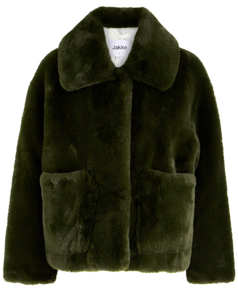 Traci Cropped Fur Faux Jacket Forest Green