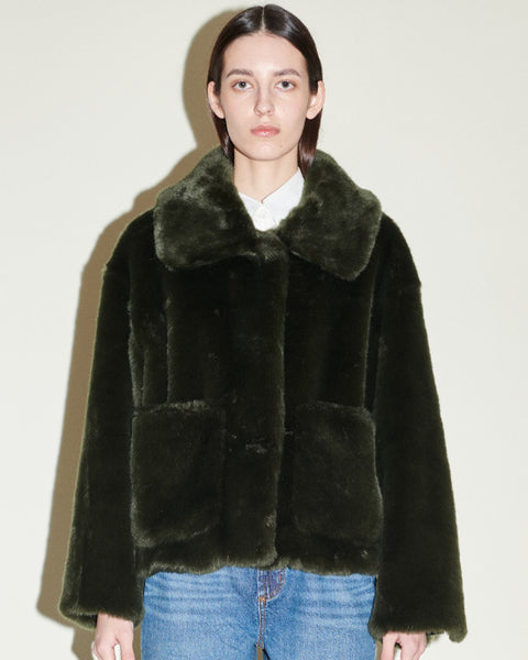 Traci Cropped Fur Faux Jacket Forest Green