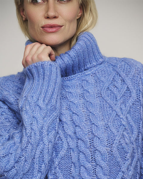 Twiggy Turtle Cable Knit Blue