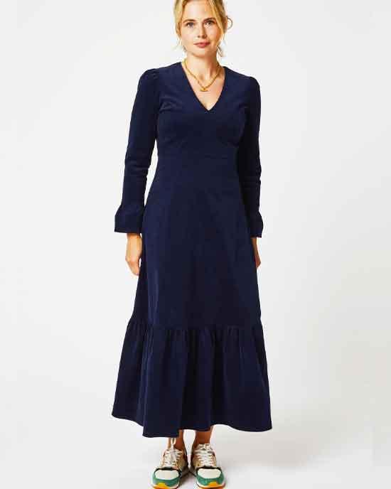 Victoria V-Neck Corduroy Dress Atlantic Blue