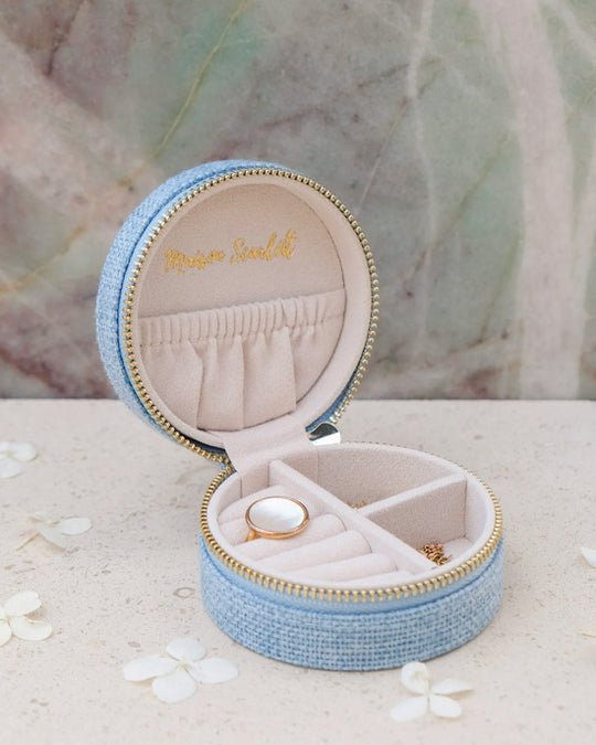 Yvonne linen effect travel jewelry box Blue