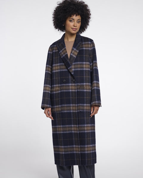 Adria Reversible Coat Dark Navy Check