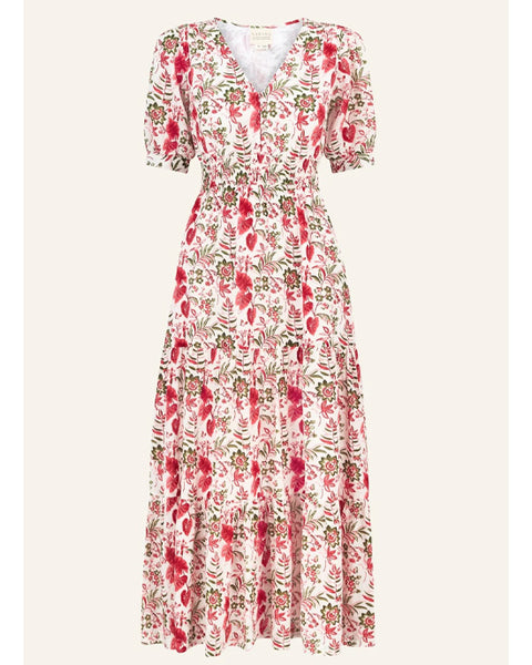 Billie Short Sleeve Cotton Dress Floral Ecru/Red - shopatstocks