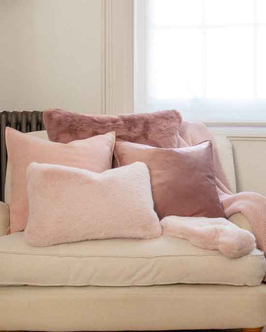 Oblong Cushion Luxury Fur Soft Pink