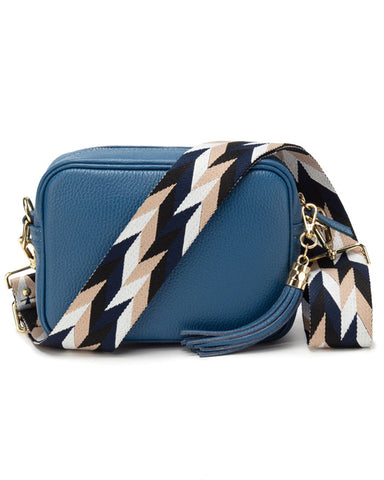 Crossbody Handbag Denim Blue w Designer Strap