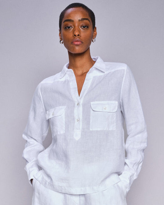 Enna Linen Pocket Blouse White