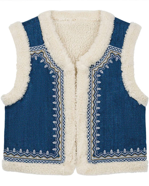 Figara Reversible Shearling Gilet Stone Blue