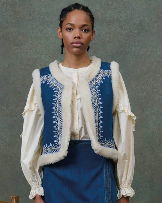 Figara Reversible Shearling Gilet Stone Blue