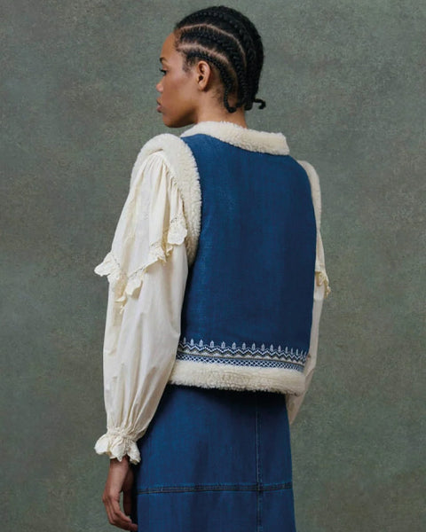 Figara Reversible Shearling Gilet Stone Blue