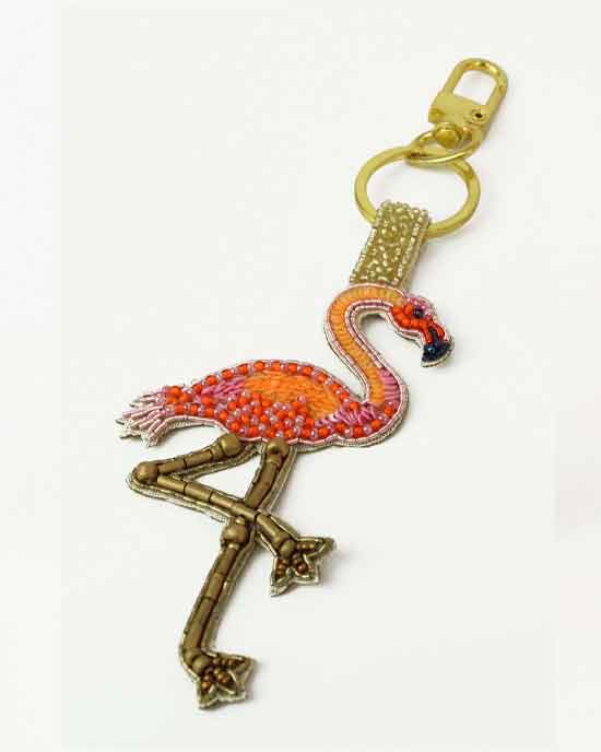 Pink Flamingo Beaded Key ring