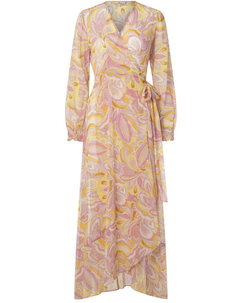 Long Frill Wrap Dress Sally Yellow