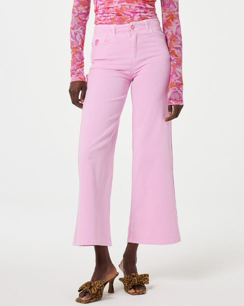 Hayley Wide Leg Cropped Jeans Pink Glow