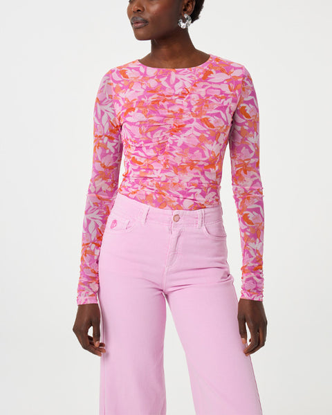 Hayley Wide Leg Cropped Jeans Pink Glow