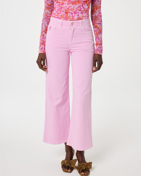 Hayley Wide Leg Cropped Jeans Pink Glow