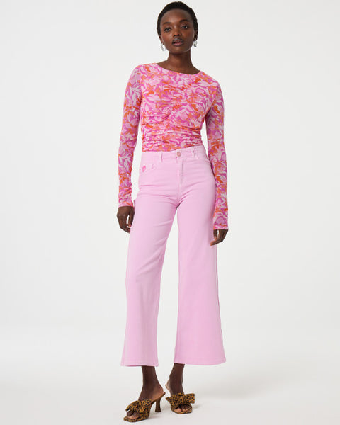 Hayley Wide Leg Cropped Jeans Pink Glow