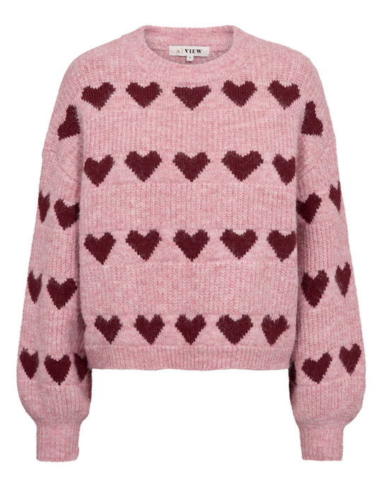 Heart knit pullover Burgundy/Rose