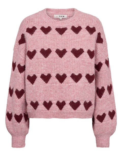 Heart knit pullover Burgundy/Rose