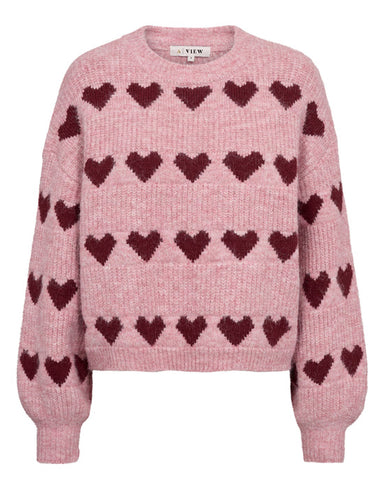 Heart knit pullover Burgundy/Rose