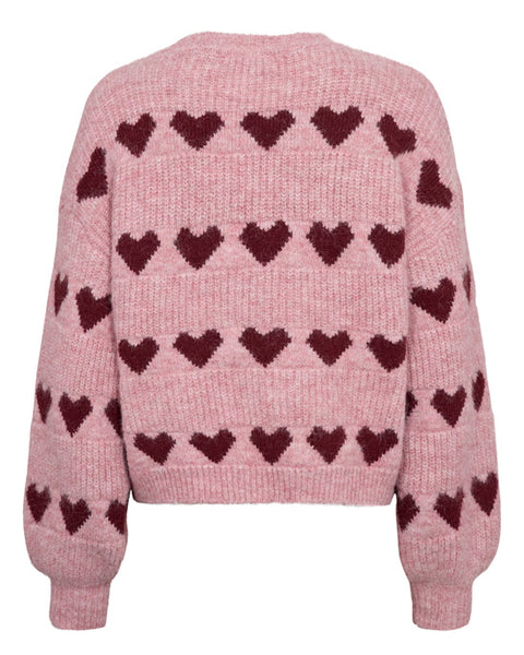 Heart knit pullover Burgundy/Rose