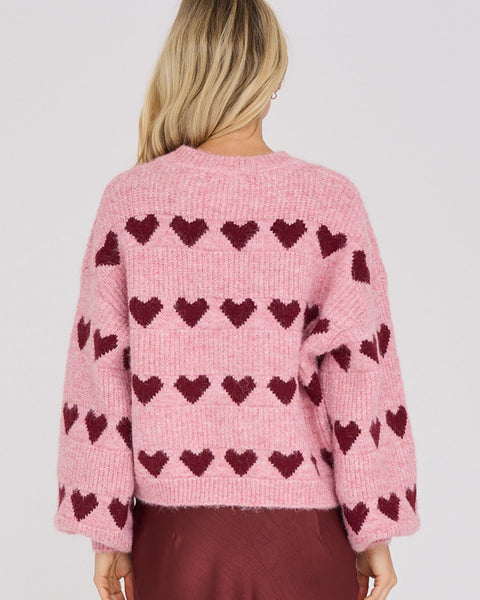 Heart knit pullover Burgundy/Rose