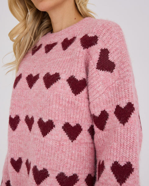 Heart knit pullover Burgundy/Rose